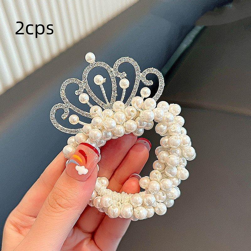 2 Stück Neue Mode Perlenkrone Prinzessin Niedliche Kinder Elastische Haarbänder Kinder Haargummis Mädchen Haaraccessoires Baby Kopfschmuck