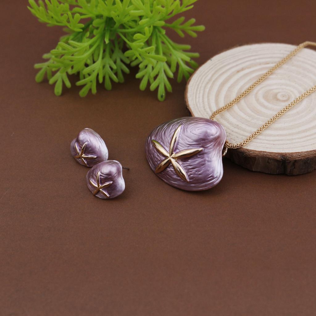 New Enamel Color Shell Stud Earrings Pendant Set, Women's Small Clear Spring and Summer Starfish Shell Necklace