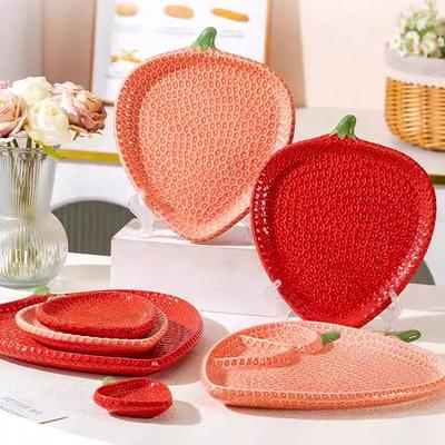 European Strawberry Ceramic Western Food Steak Plate Salad Dessert Bowl Delicate Afternoon Tea Double Cake Fruit Display Plate