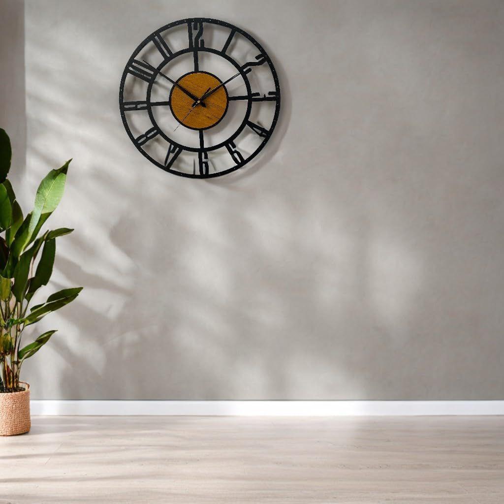 Wanduhr Stilvolle Metall-Analog-Wanduhr für Wohnzimmer, Büro, Zuhause und Flur | Antike Ausgefallene Große Moderne Wanduhr (Holz, 40 CM)