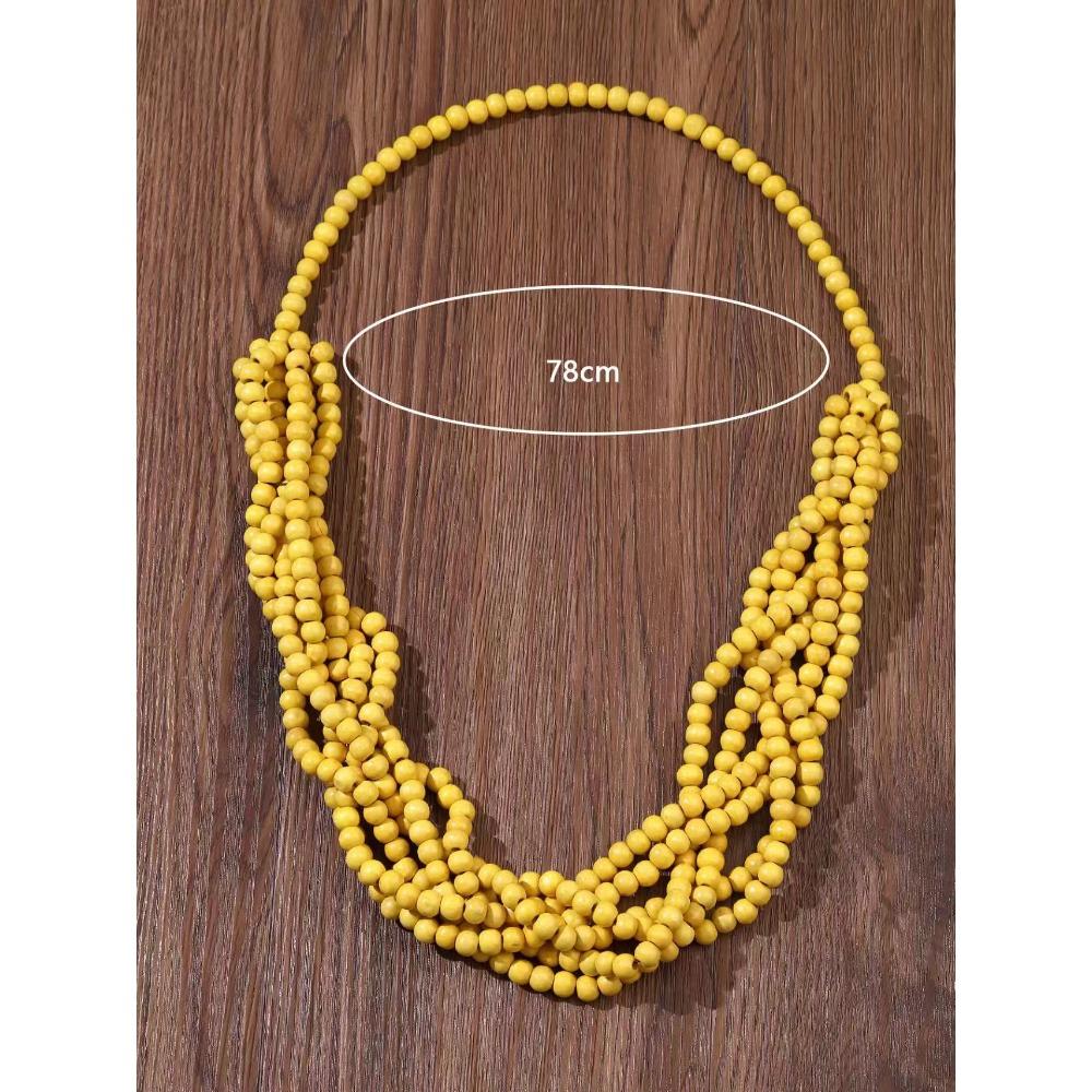 Vintage Ethnic Bohemian Beaded Necklace Long Statement Pendant with Red Wooden Beads and Coconut Shell Handmade Craftsmanship for Layering