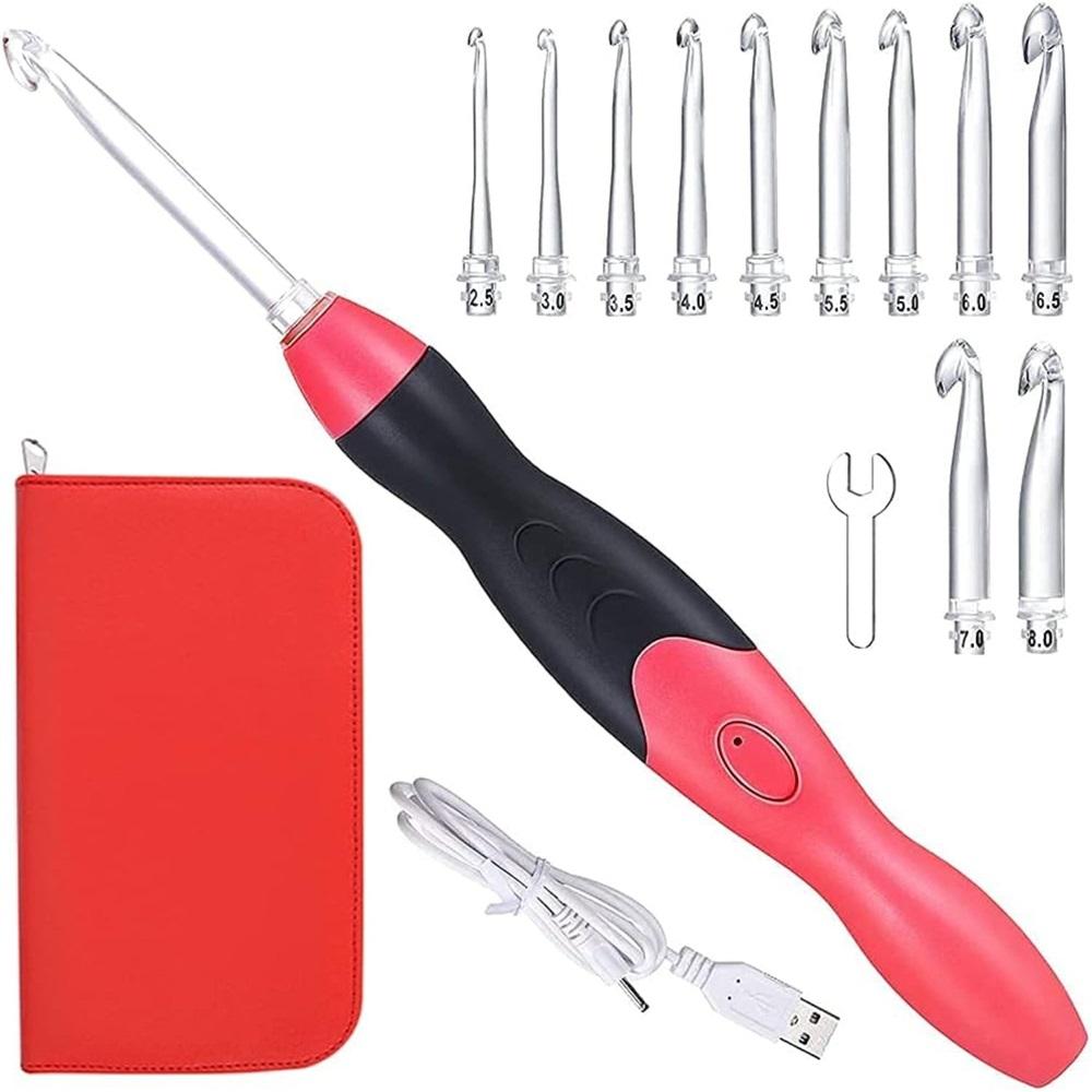 Glow Crochet Hook Set - 11 Interchangeable Hook Sizes 2.5mm to 8.0mm, USB Rechargeable LED Glow Crochet Hook Set