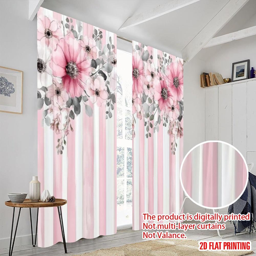 2 Stück, 2D-Flachdruck Vorhang Beliebtes florales Harmonie-Streifenmuster Vielseitig Strapazierfähig Polyester (ohne Stange) Art Deco Festlich für