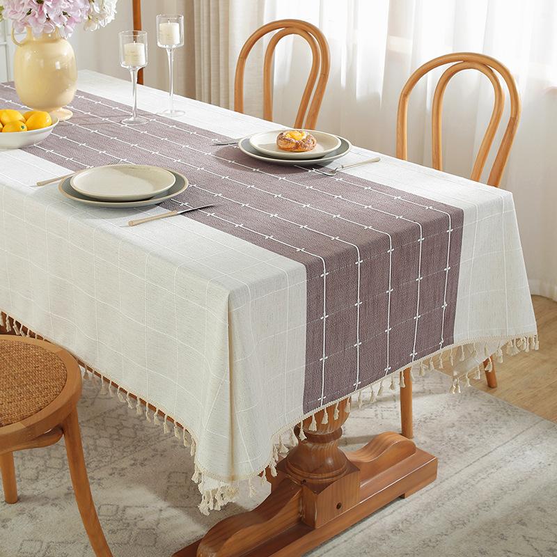 Modern Minimalist Plaid Stripe Linen Tablecloth Rectangular Dining Table Coffee Table Cover 90*90cm