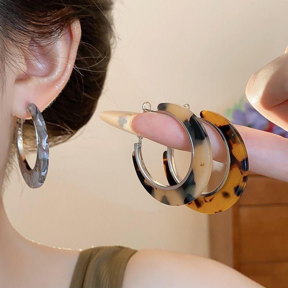 Acetic Acid Leopard Print Earrings Vintage Geometric Earrings Set Acetate Hoop Earrings  Women