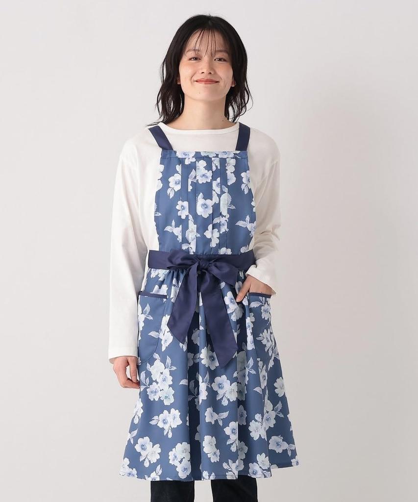 Afternoon Tea Living JR73 Watercolor Flower Ribbon Apron, Navy