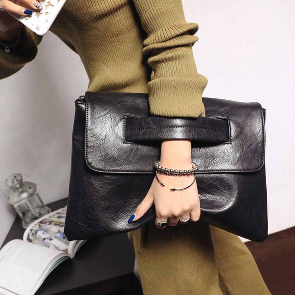 Zipper PU Leather Envelope Handbag Pure Color Handheld Evening Banquet Bag  Shopping