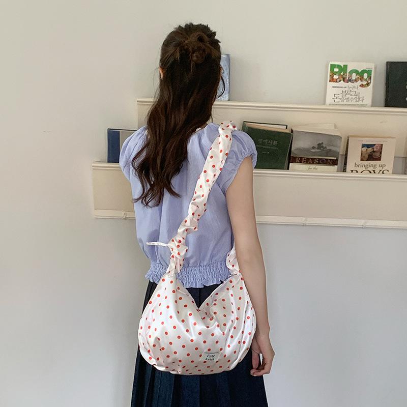 Spring Shimmer Satin Polka Dot Adjustable Shoulder Strap Women's Handbag