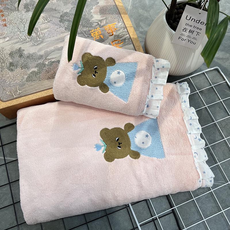 Soft Quick-Drying Coral Fleece Towel & Hair Drying Cap for Kids Towel розовый