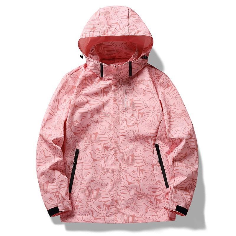 Waterproof Women Coat Stylish Leaf Print Windbreaker Jacket for Women with Hood Waterproof Breathable Outdoor Coat with for Fall
