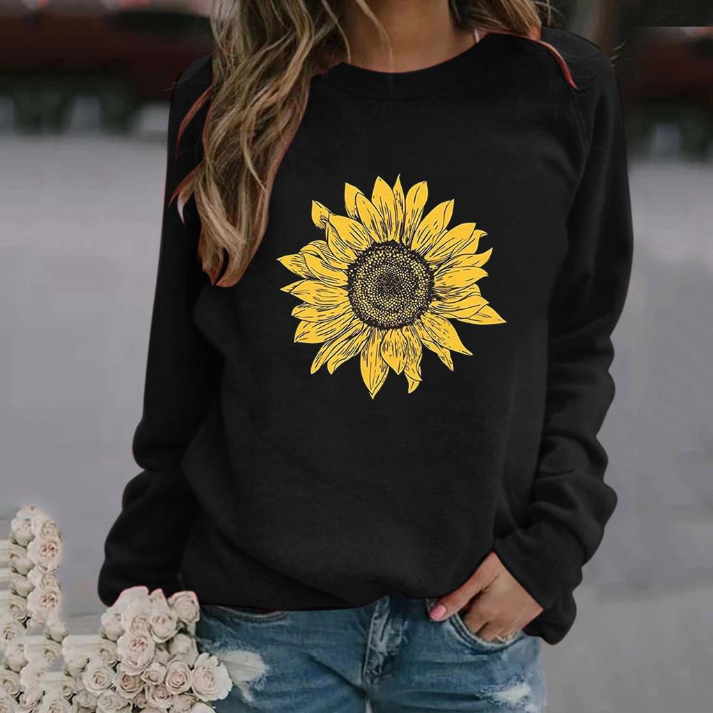 Women's Fashion Casual  Print Round Neck Sweater Loose Sports Tops Pullover