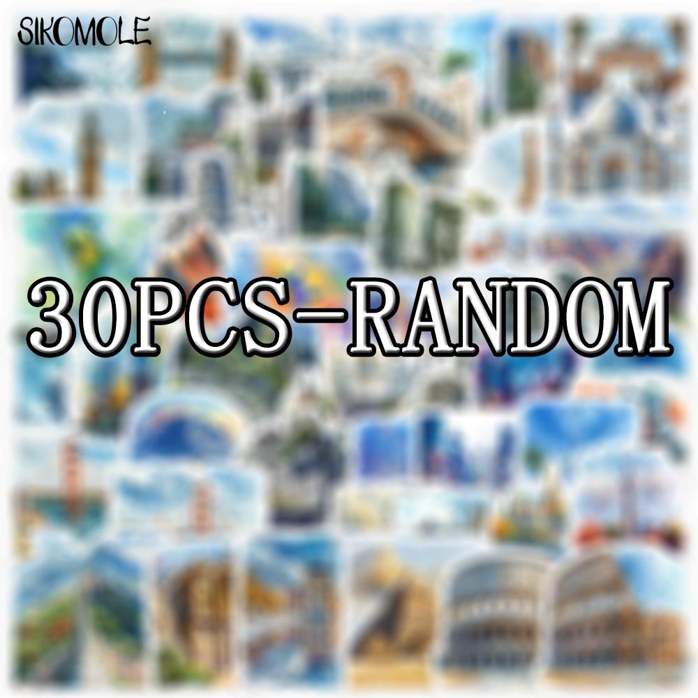 10 30 50PCS Cartoon Watercolor Famous Buildings Stickers Aesthetic DIY Decoration Toy Travel Luggage Decal Graffiti Sticker Pack