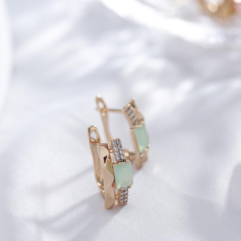 New Emerald Square Cut Zircon With  Rose Gold Color Drop Earrings Luxury Crystal Women Earrings Ethnic Wedding Jewelry