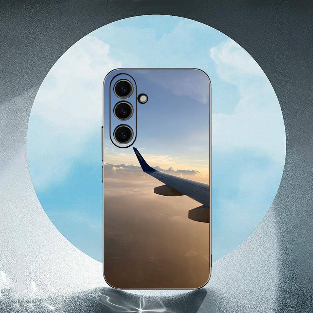 Airplane Travel Sky Luxury Black Phone Case For Samsung Galaxy S23 S24 S25 Ultra S22 Plus S21