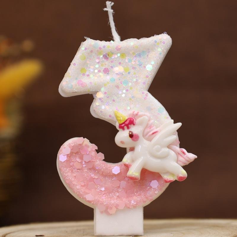 Happy Birthday Candle 0-9 Numbers Candle Pink Unicorn Birthday Candles for Cake Children's Birthday Party Candle Cake Decorating