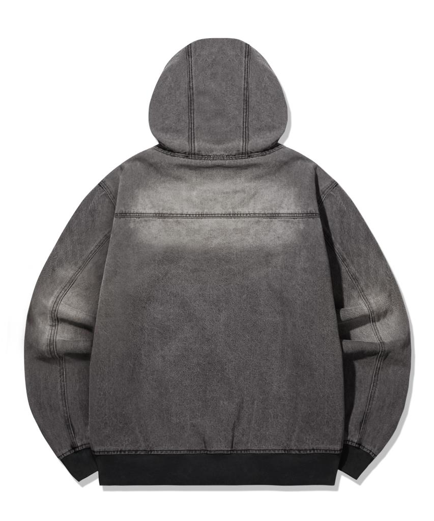 Trillion Vintage Washed Denim Work Zip-Up Hoodie_Light Gray