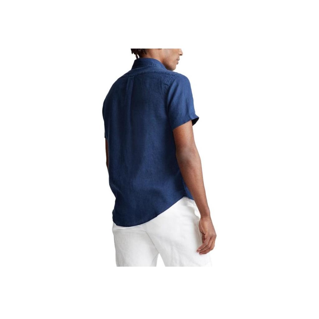 Polo Ralph Lauren Solid Color Pony Embroidered Single-Breasted Loose Short Sleeve Shirt Men shirts Dark-Blue MNPOWOV1N820042-410