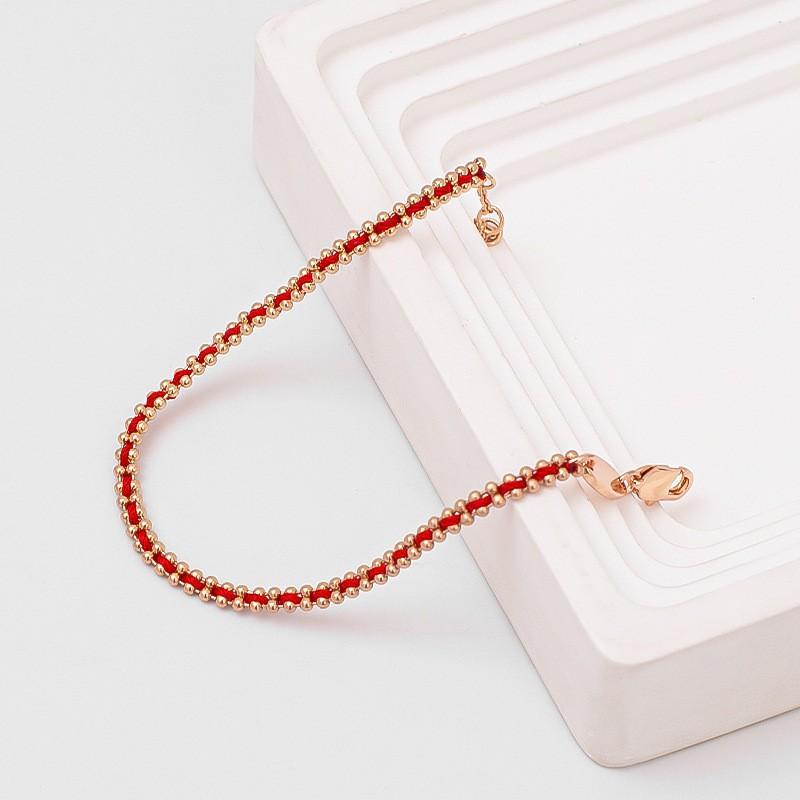 Handmade Red Cord Bracelet With Geometric Rose Gold Chain Minimalist Womens Luxury Friendship