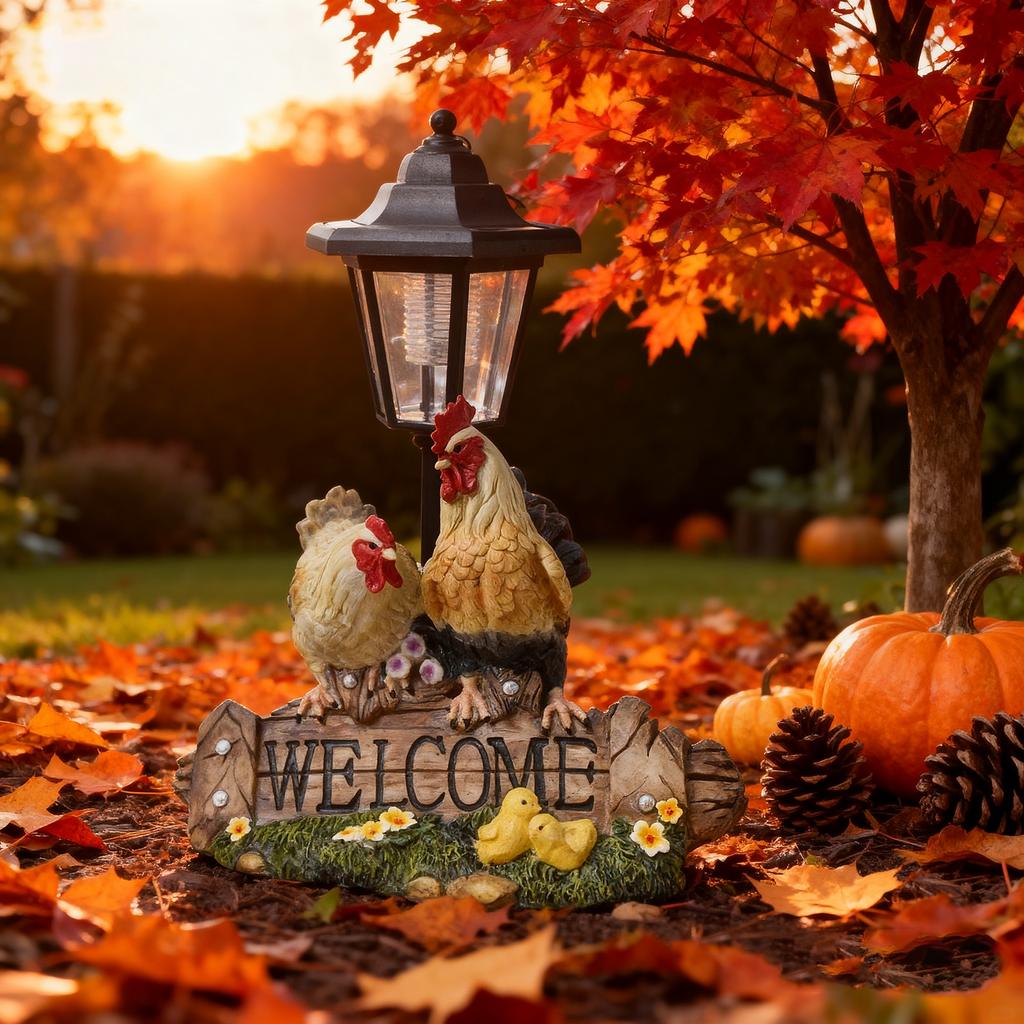 Happy Rooster Solar Outdoor Light Statue