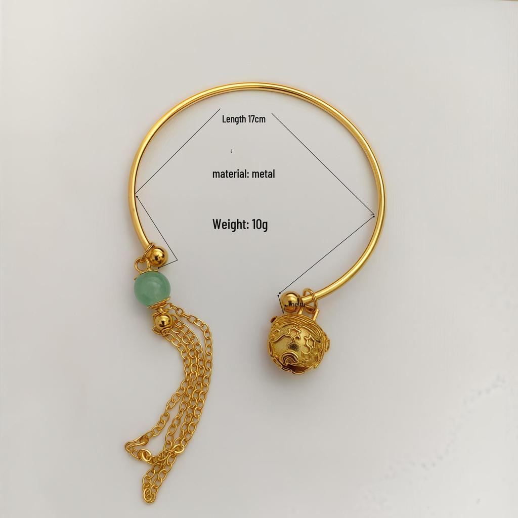 Chalcedony Palace Bell Women's Tassel Bracelet: Niche Ancient Chinese Style with Lucky Beads.