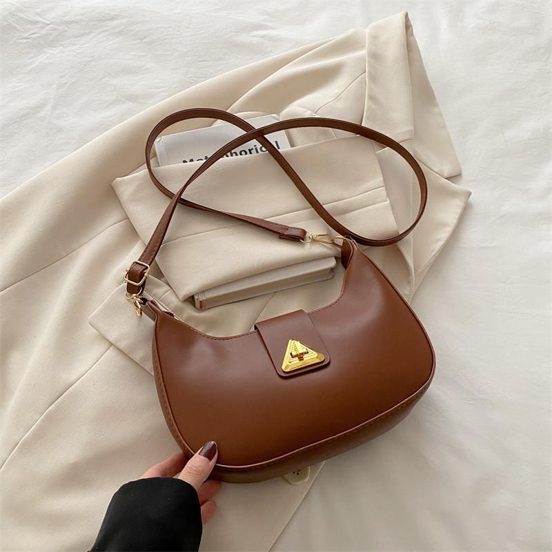 Crossbody Shoulder Fashion Bag With Triangular Metal Buckle Decoration For Daily