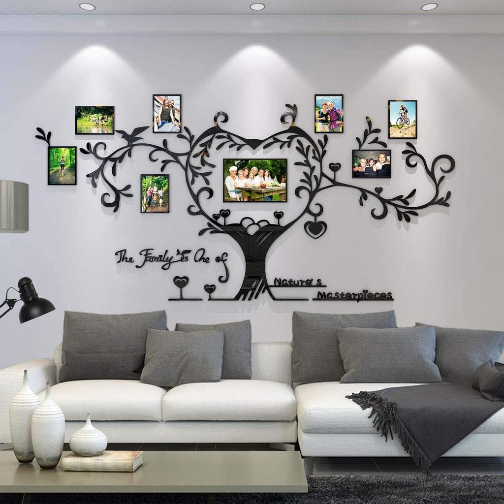 DecorSmart Love Family Tree Picture Frame Collage Removable 3D DIY Acrylic Wall Decor Stickers with Inspirational Quote for Living Room, Black