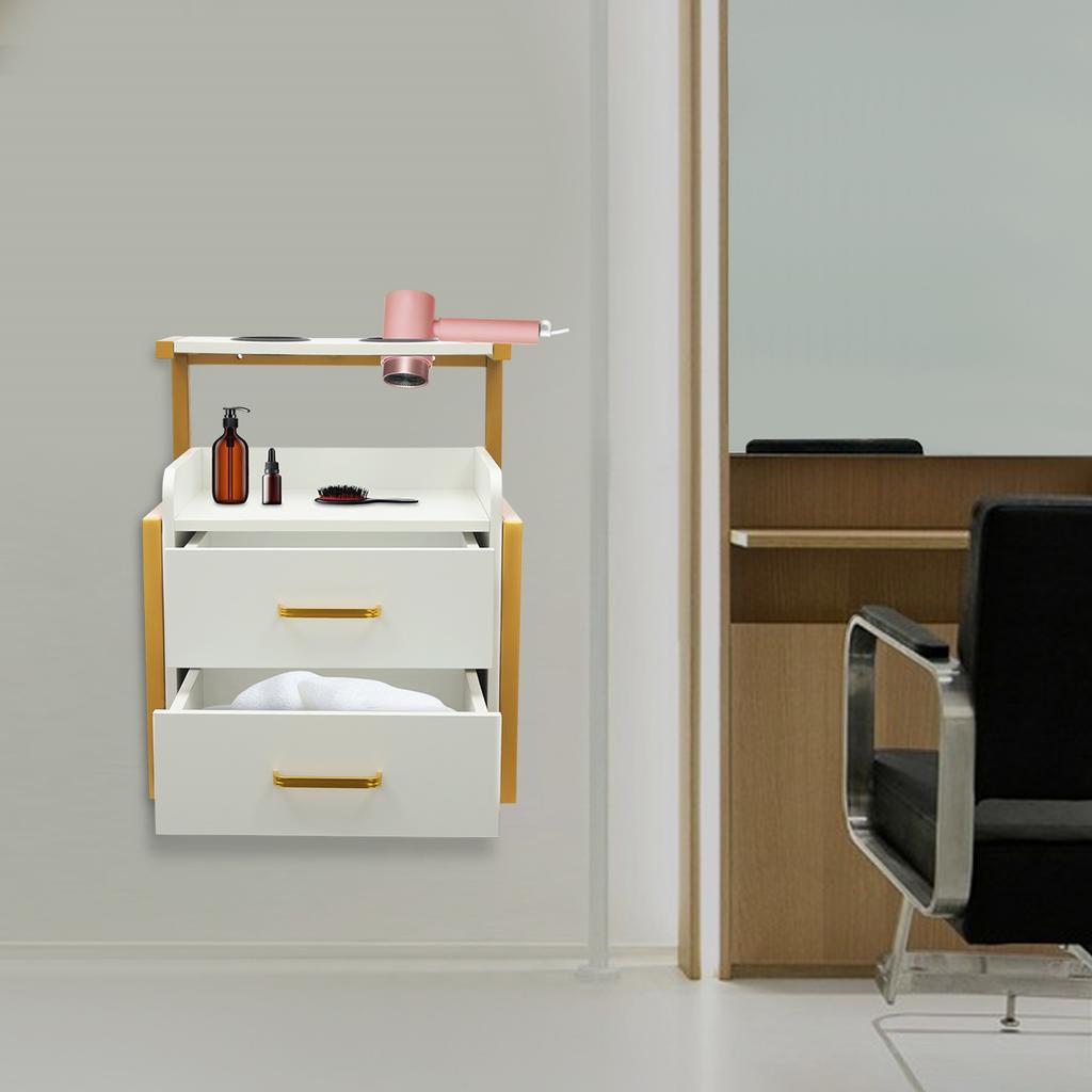 Large Capacity Professional Salon Cabinet, Wall Mounted Stylist Station with 2 Drawers, Holds 50kg for Salon Tools & Supplies