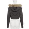 VAYLA Faux Furry Trim Hooded Fitted Cropped Jacket Y2K Long Sleeve Zipper Coat High Street Casual Autumn Winter Outfits