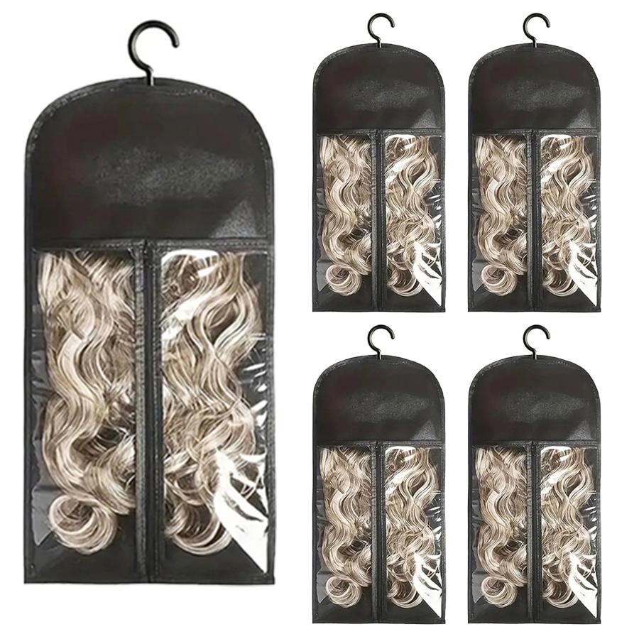 5 Groups Wig Storage Bags with Transparent Dust-Proof Covers and Durable Hangers(5Dust Covers + 5 Hangers)