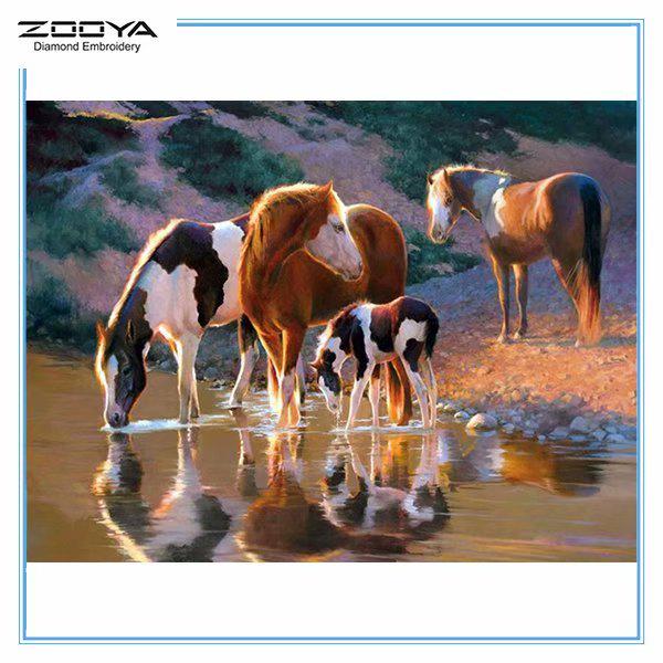 

ZOOYA DIY 5D Полный Круглый Алмазная Картина Животных Две Лошади Вышивка Крестом Ремесло Стежок Домашний Декор