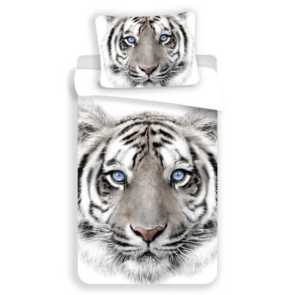 Parure de lit - HOME - Tigre Blanc - Housse de Couette Coton - 140 x 200 cm - Gris