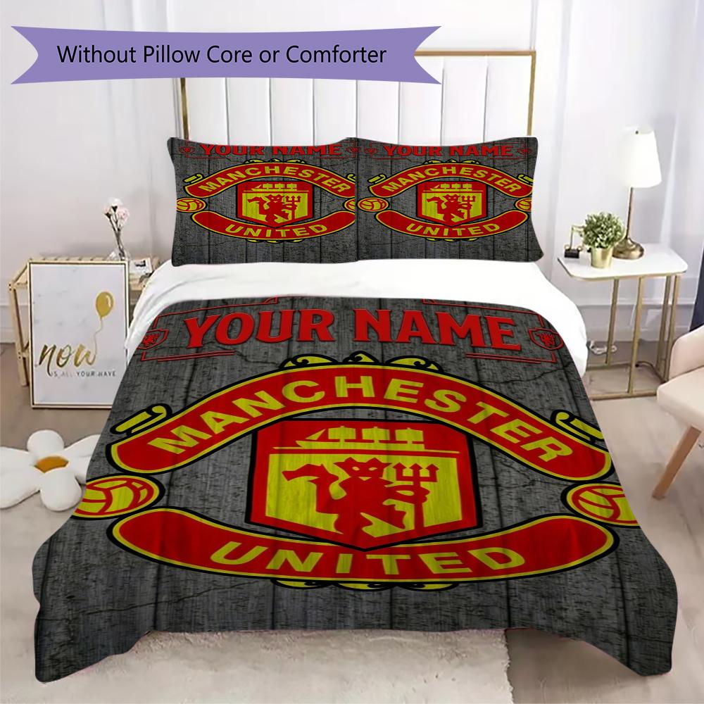 Custom Name Manchester United FC Bedding,Quilt Set Quilt Cover Pillowcase Home Birthday Gift(1 * Duvet Cover + 2 * Pillowcase, Without Core)_xia