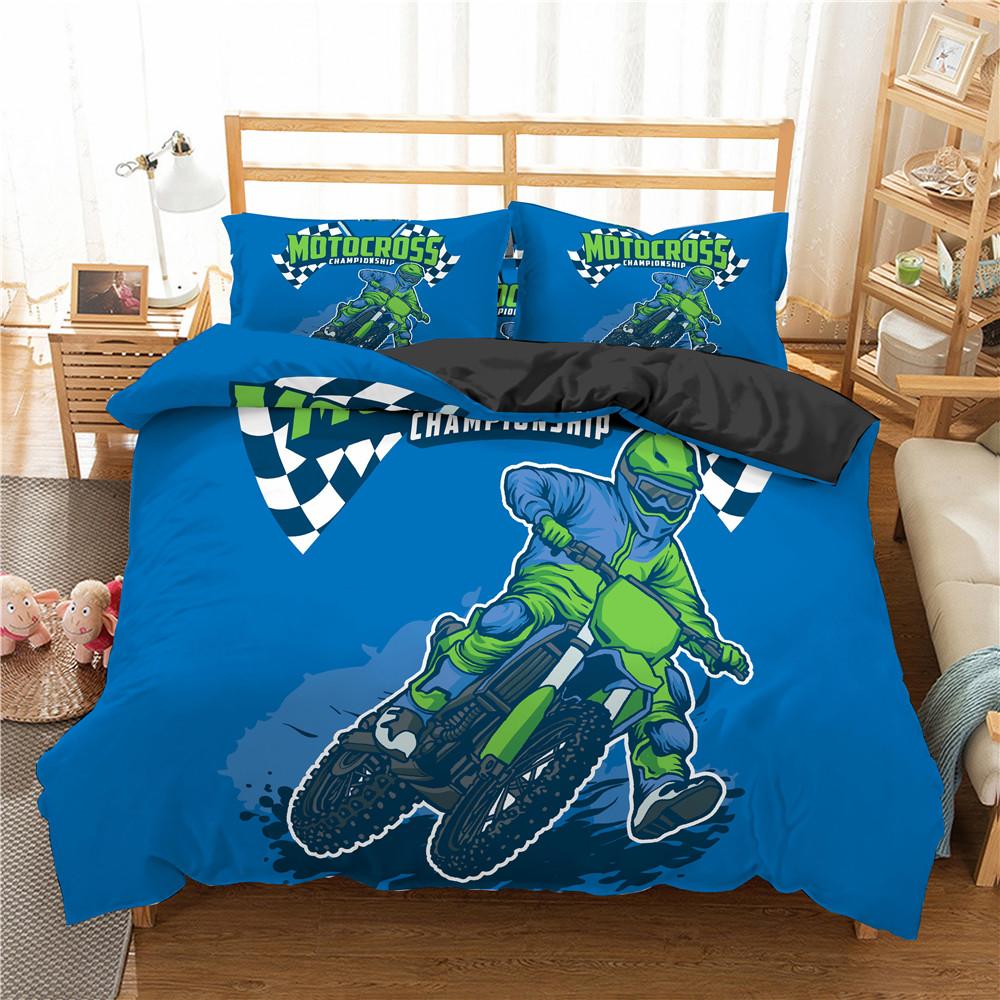 Motocross King Queen Bedding Set For Boys Adults Off-Road Race Motorcycle Duvet Cover Dirt Bike Rider Comforter Cover