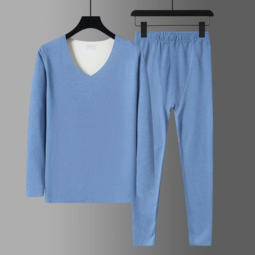 Men's Autumn Baselayer Set: De Velvet Sweater & Knit Pants - Thin, Warm Underwear for Winter