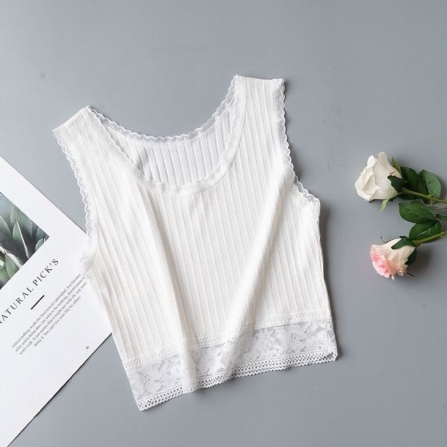 

Майка-топ из модала с кружевом и бретельками из пуповины, универсальная верхняя одежда, короткий облегающий топ без рукавов для женщин One size