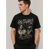 Men's Black Cotton T-shirt with Vintage Western Outlaw Graphic Print, Short Sleeves, Crew Neck, Relaxed Fit, Casual Streetwear Style for Everyday