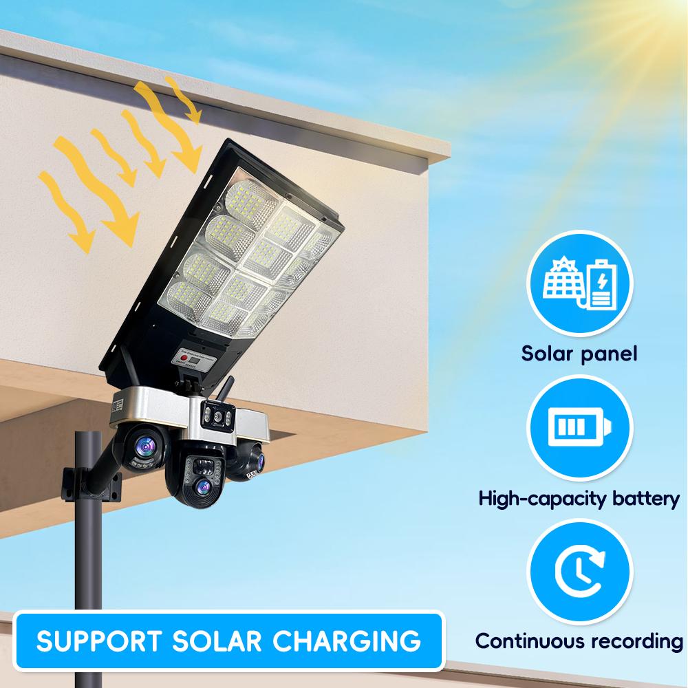 Streetlight & Surveillance Combined, Solar Charging, Multi-functional All-in-one Machine, Smart Lighting, High-definition Triple-lens Network Camera