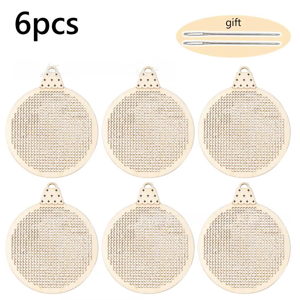 

6PCS Hollow Design Christmas Wooden Embroidery Piece Cross Stitch Hole Carving Holiday Decoration 6pcs