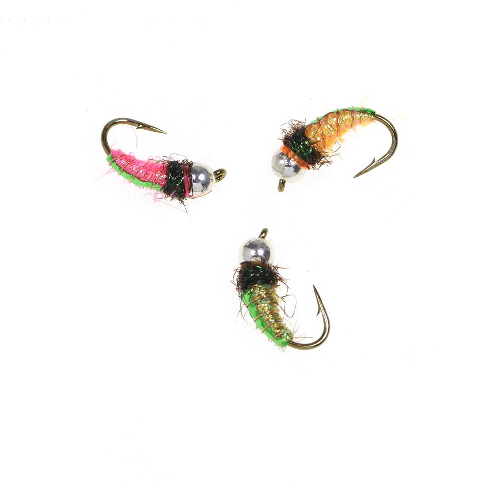 6PCS Bead Head Ice Silk Nymph Fly Fishing Lure, Sharp High Carbon Hook Sinking Bait for Trout Minnow Panfish
