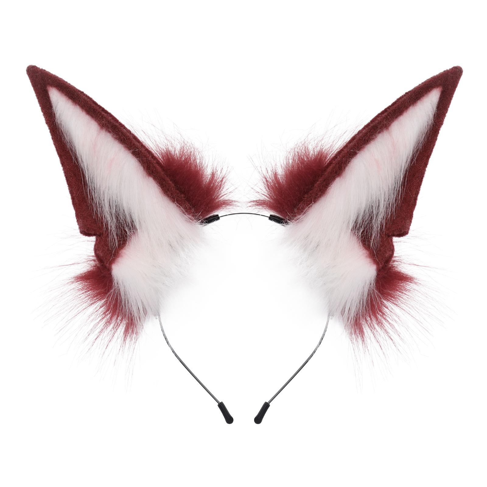 Bentișă Handmade cu Urechi de Lup și Vulpe din Blană de Animal Accesorii de Păr pentru Petrecere Cosplay white