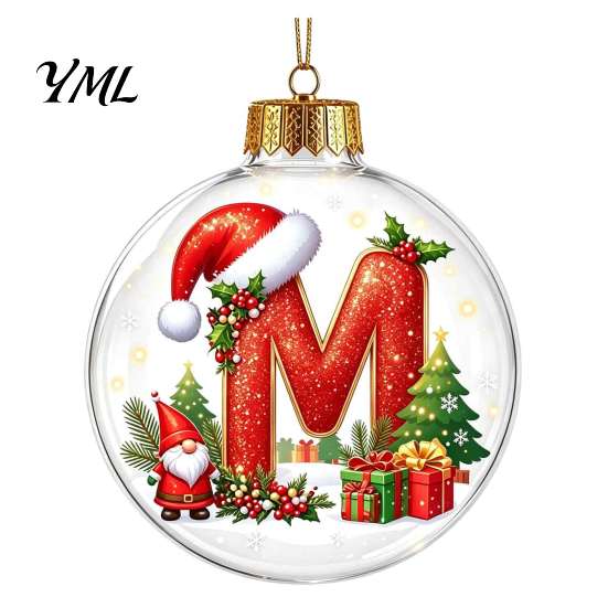 Festive Party Decor Accessories 26?Letter Acrylic Christmas Ball Ornament, 3D Crystal Style Alphabet Winter Holiday Supplies Hanging Pendant,