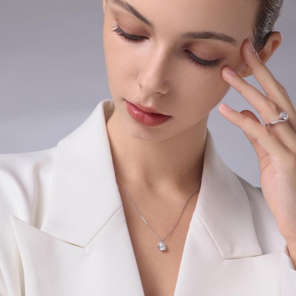 [KRKC] Moissanite Necklace for Women: Birthday Gift for Women, S925 Sterling Silver, Solitaire Diamond, 0.5/1.0/2.0/3.0/4.0ct, Artificial Diamond, 4-P