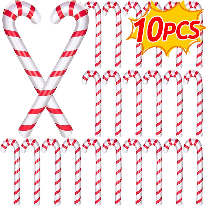 35Inch 1-10pcs Inflatable Candy Canes Balloons Handheld Christmas Red Bow Candy Sticks Party Favors Indoor Kids Toys Decorations