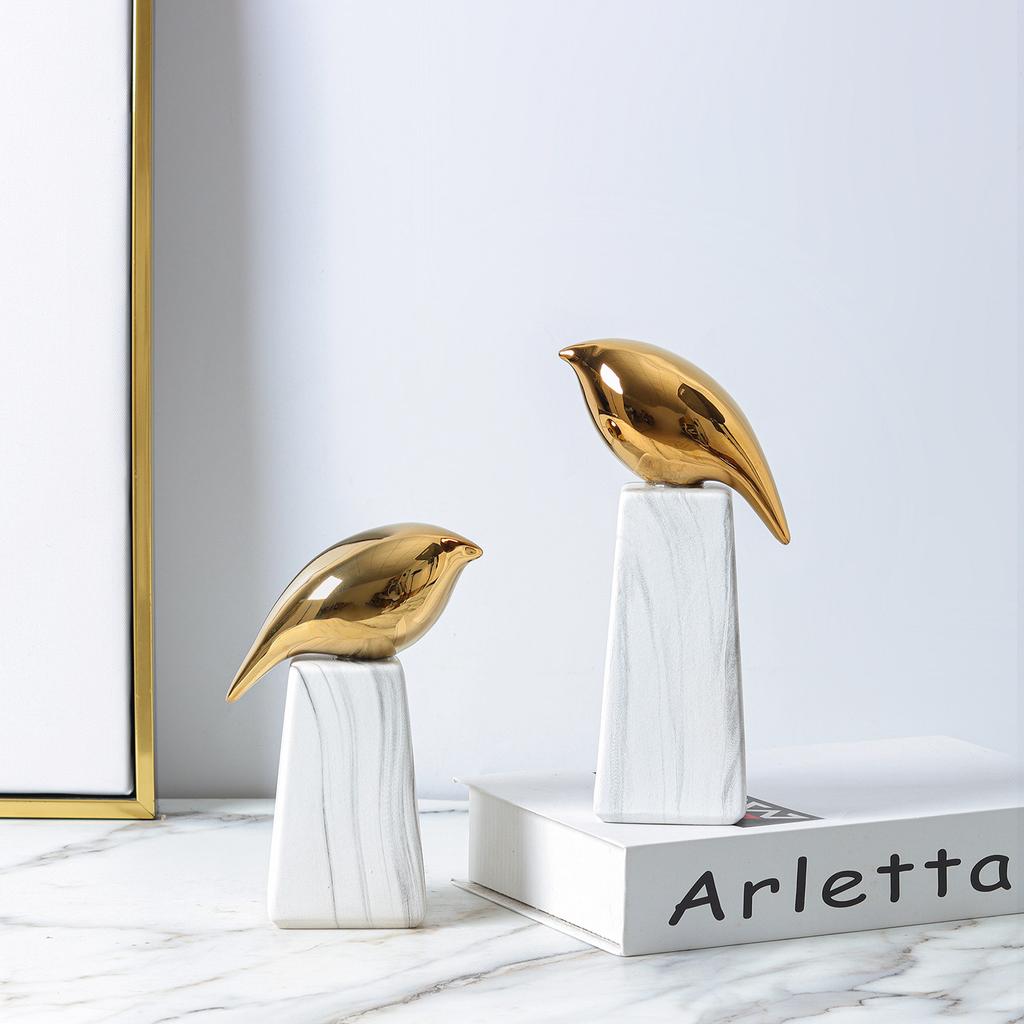 Nordic Luxury Golden Bird Ceramic Ornaments Home Decoration Living Room Modern Animal Sculpture Desktop Ornaments Unique Gift