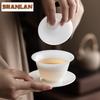 Mutton Fat Jade Porcelain Sancai Gaiwan Elegant Tea Tureen Tea Bowl With Lid Kit Tea Brewing Cover Bowl Chinese Tea Set Craft