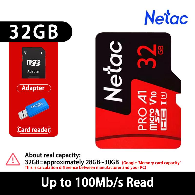 

Карта памяти Netac Micro SD объемом 128 ГБ, 32 ГБ, 64 ГБ, 256 ГБ, TF-карта объемом 512 ГБ, высокоскоростная, до 100 МБ/с, карта памяти A1 U3 V30 C10 SDXC для камеры, дронов, игровой консоли, GoPro 【32GB】