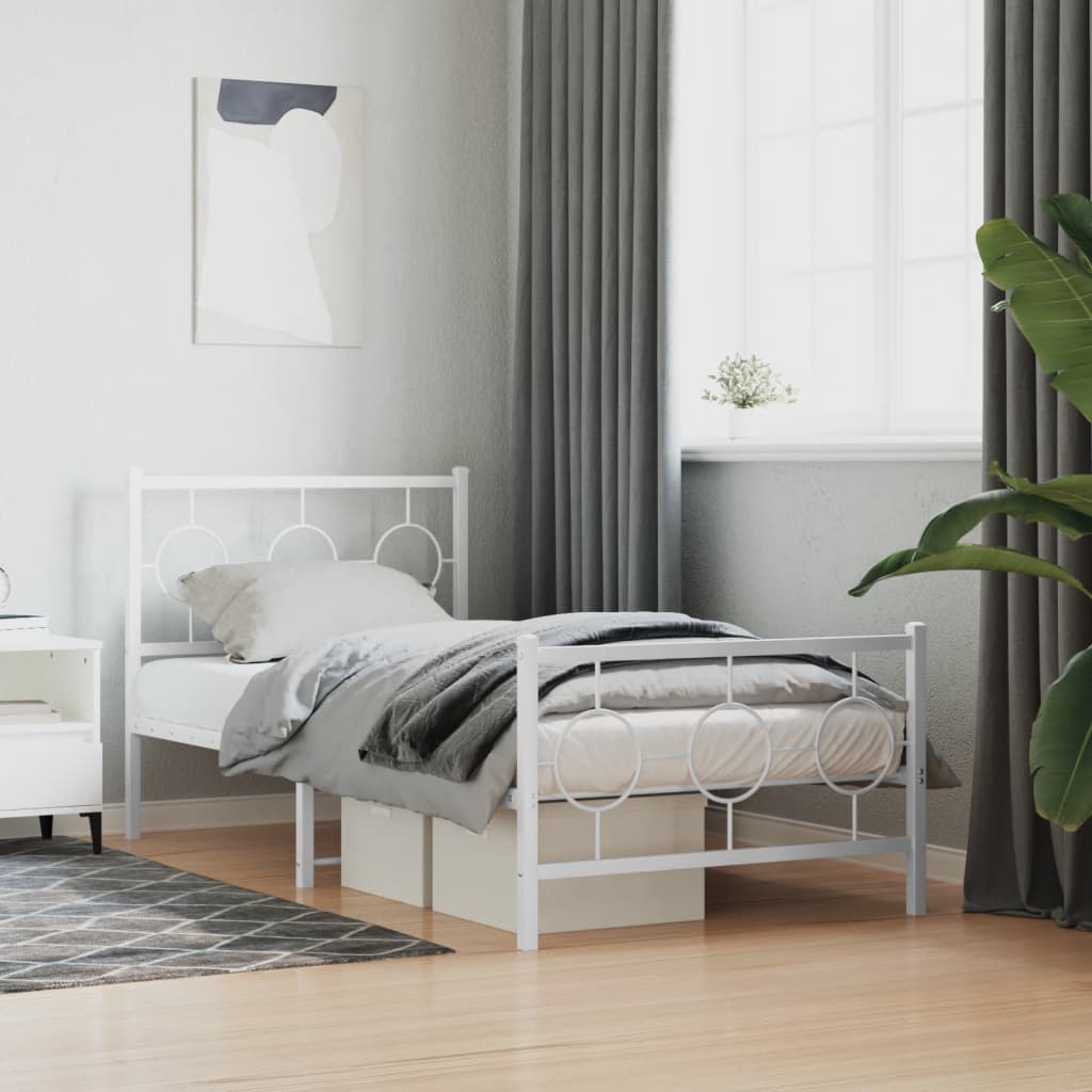 Metal Bed Frame with Headboard and Footboard White 90 x 190 cm