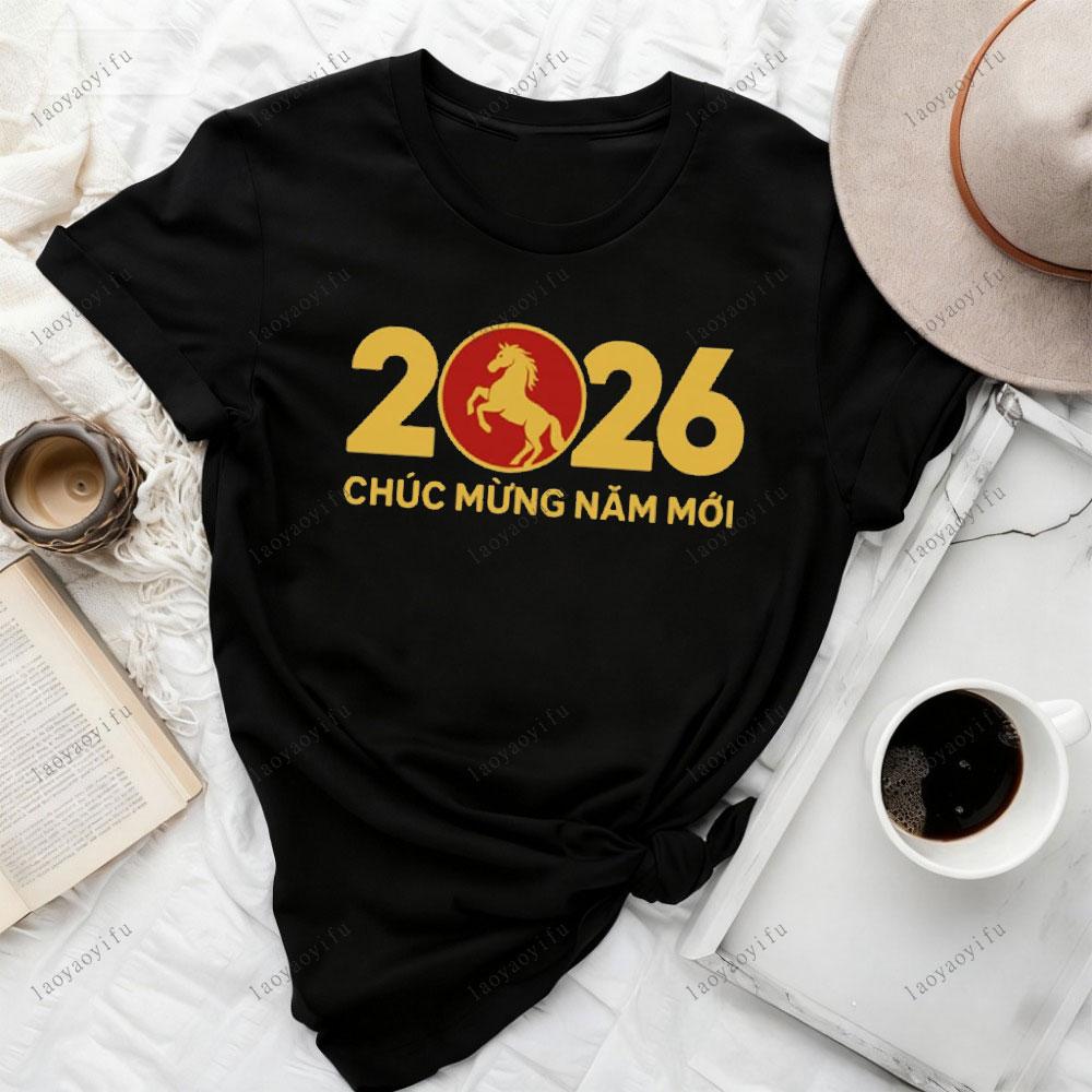 

Vietnamese Lunar New Year Year of The Horse Tet 2026 Women T Shirt Aesthetic Tees Y2k Clothes Ropa De Mujer Harajuku Shirt XL