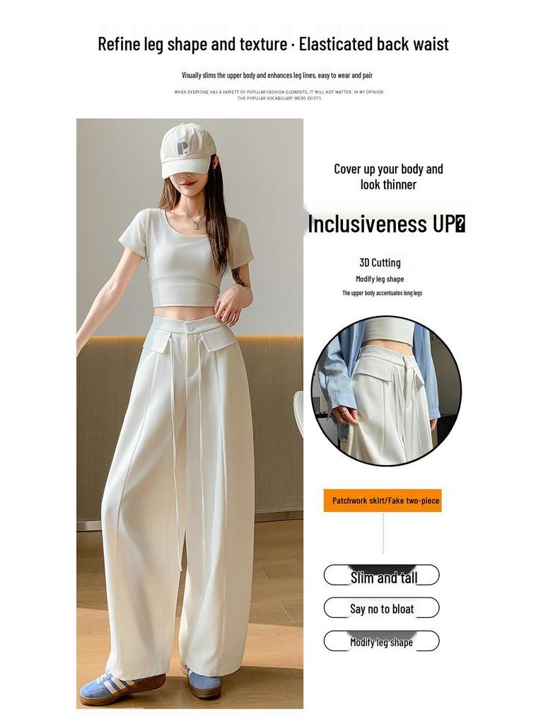 Women's Spring 2026 High-Waisted Lace-Up Wide-Leg Pants - Slimming, Casual, Floor-Length Scythe Style