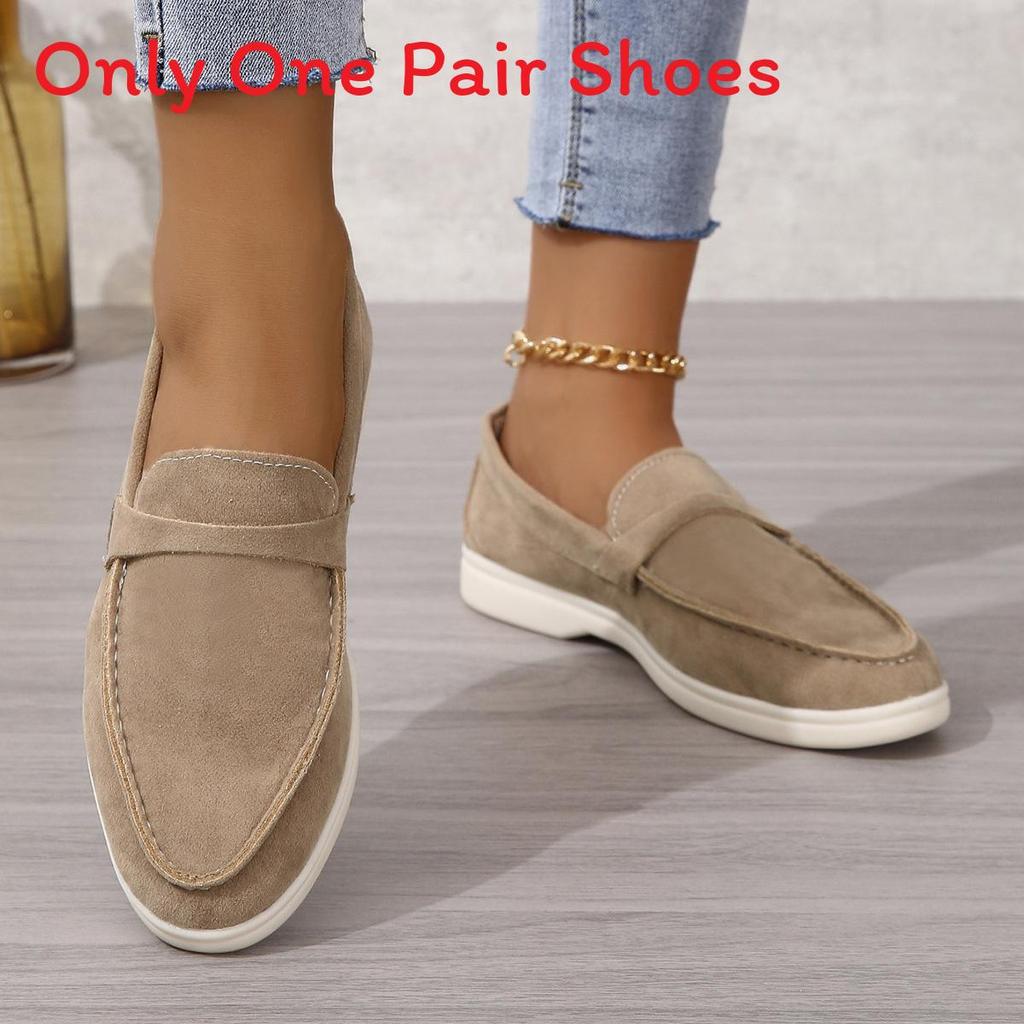 Womens Flat Loafer Shoes With Suede Upper Durable Non Slip Rubber Sole For Leisure Wear
